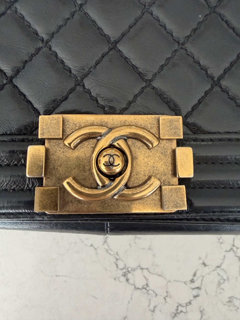 Chanel Small Boy Bag Black Quilted Calfskin Antique Gold Hardware Crossbody - Picture 13 of 16